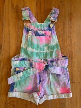 Girls Hearts Pastel Tie Dye Heart Twill Shortalls 24 Months